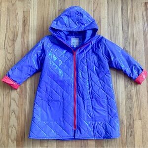 Vintage 90s Girl's TOTES Quilted Raincoat *10/12* Purple/Pink Hooded Vinyl Parka